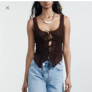 Zara Brown Lace-Up Tank Top